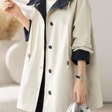 Casual Colorblock Hooded Mid-Length Trench Coat