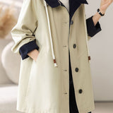 Casual Colorblock Hooded Mid-Length Trench Coat