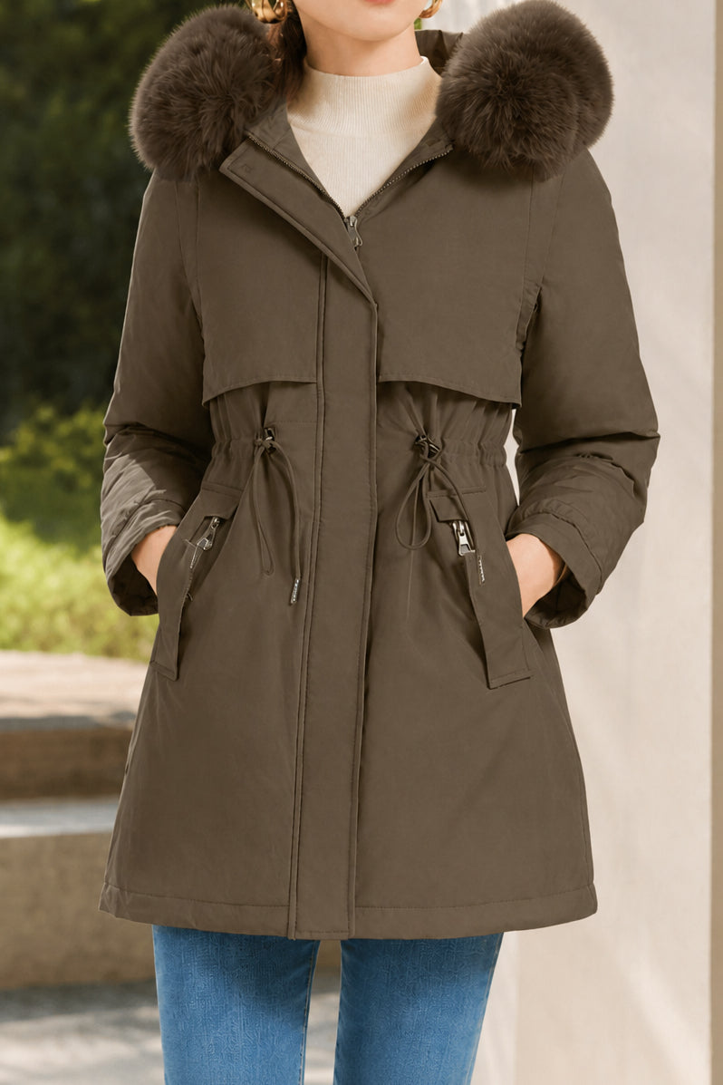 Versatile Detachable Sleeve Drawstring Waist Parka