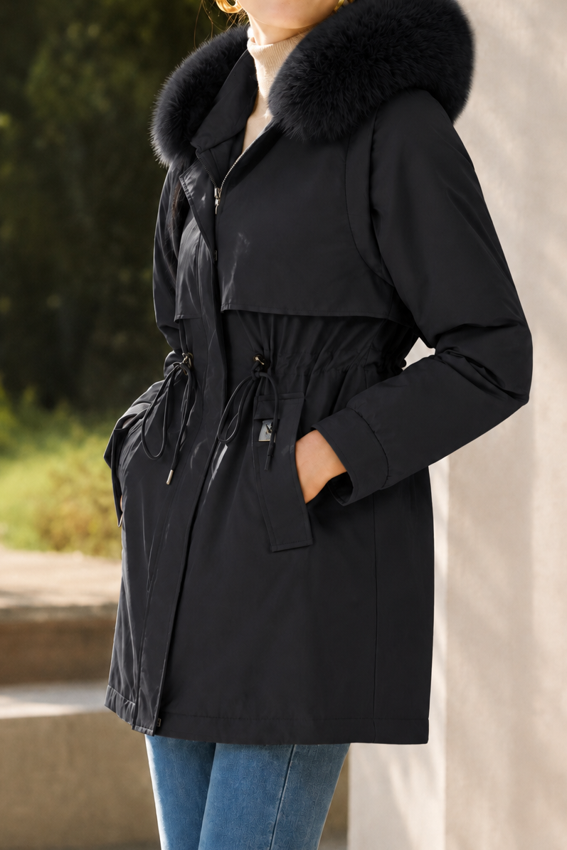 Versatile Detachable Sleeve Drawstring Waist Parka