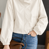 Casual Stand Collar Drawstring Cropped Jacket
