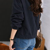 Casual Stand Collar Drawstring Cropped Jacket