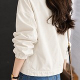 Casual Stand Collar Drawstring Cropped Jacket