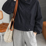 Casual Stand Collar Drawstring Cropped Jacket