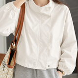 Casual Stand Collar Drawstring Cropped Jacket