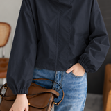 Casual Stand Collar Drawstring Cropped Jacket