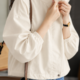 Casual Stand Collar Drawstring Cropped Jacket