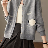 Casual Crew Neck Lamb Embroidered Knit Cardigan - liwisi