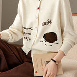 Casual Crew Neck Lamb Embroidered Knit Cardigan - liwisi
