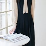 Elegant Layered Look Beaded Tie Neck Dress - liwisi