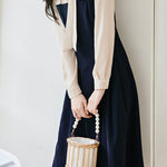 Elegant Layered Look Beaded Tie Neck Dress - liwisi