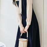 Elegant Layered Look Beaded Tie Neck Dress - liwisi