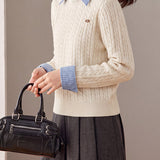 Casual Layered Look Striped Collared Cable Knit Sweater