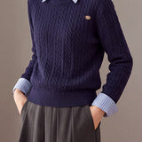 Casual Layered Look Striped Collared Cable Knit Sweater