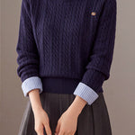 Casual Layered Look Striped Collared Cable Knit Sweater - liwisi