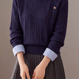 Casual Layered Look Striped Collared Cable Knit Sweater - liwisi