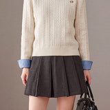 Casual Layered Look Striped Collared Cable Knit Sweater - liwisi