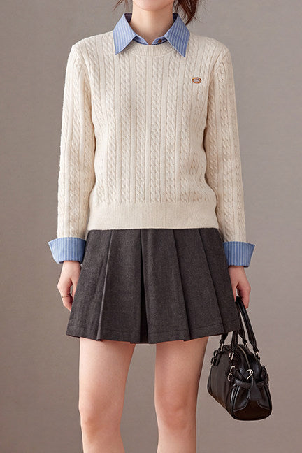 Casual Layered Look Striped Collared Cable Knit Sweater - liwisi