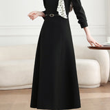 Elegant Polka Dot Tie Neck A-Line Dress - liwisi