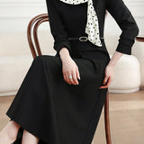 Elegant Polka Dot Tie Neck A-Line Dress - liwisi