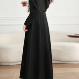 Elegant Polka Dot Tie Neck A-Line Dress - liwisi