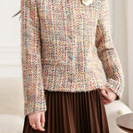 Elegant Crew Neck Multicolor Flecked Tweed Jacket - liwisi
