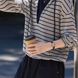 Casual Layered Look Striped Hooded Knit Sweatshirt - liwisi