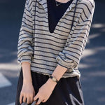 Casual Layered Look Striped Hooded Knit Sweatshirt - liwisi