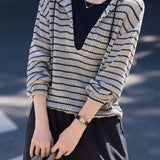 Casual Layered Look Striped Hooded Knit Sweatshirt - liwisi