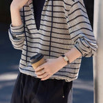Casual Layered Look Striped Hooded Knit Sweatshirt - liwisi