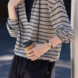 Casual Layered Look Striped Hooded Knit Sweatshirt - liwisi