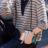 Casual Layered Look Striped Hooded Knit Sweatshirt - liwisi