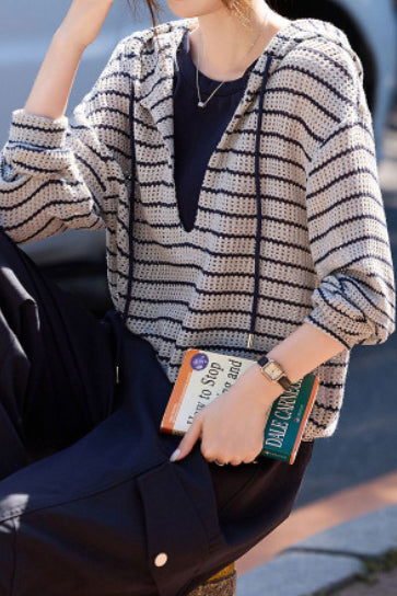 Casual Layered Look Striped Hooded Knit Sweatshirt - liwisi