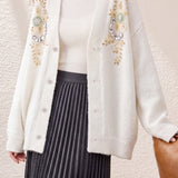 Chic V-Neck Beaded Long Sleeve Knit Cardigan