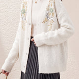 Chic V-Neck Beaded Long Sleeve Knit Cardigan