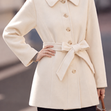 Chic Collared Belted Wool Blend Coat