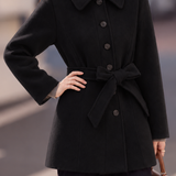 Chic Collared Belted Wool Blend Coat