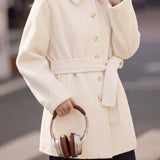 Chic Collared Belted Wool Blend Coat