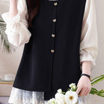 Chic Ruffle Trim Crew Neck Layered Look Long Sleeve Shirt - liwisi
