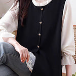 Chic Ruffle Trim Crew Neck Layered Look Long Sleeve Shirt - liwisi