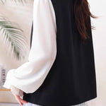 Chic Ruffle Trim Crew Neck Layered Look Long Sleeve Shirt - liwisi
