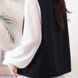 Chic Ruffle Trim Crew Neck Layered Look Long Sleeve Shirt - liwisi