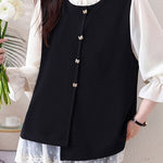 Chic Ruffle Trim Crew Neck Layered Look Long Sleeve Shirt - liwisi