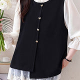 Chic Ruffle Trim Crew Neck Layered Look Long Sleeve Shirt - liwisi