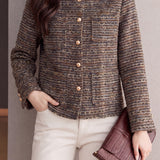 Chic Crew Neck Multicolor Flecked Tweed Jacket