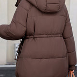 Casual Hooded Quilted Padded Jacket with Drawstring Waist - liwisi