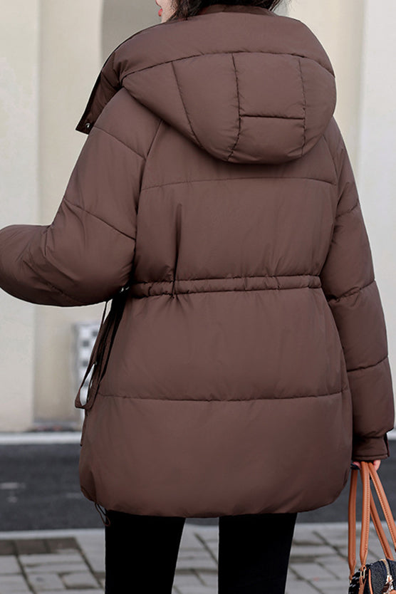 Casual Hooded Quilted Padded Jacket with Drawstring Waist - liwisi