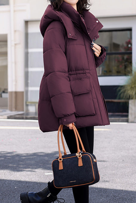 Casual Hooded Quilted Padded Jacket with Drawstring Waist - liwisi