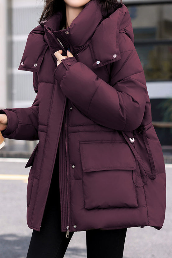 Casual Hooded Quilted Padded Jacket with Drawstring Waist - liwisi