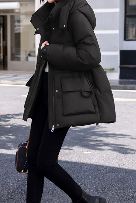 Casual Hooded Quilted Padded Jacket with Drawstring Waist - liwisi